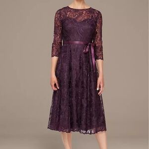 Alex Evenings Embroidered A-Line Midi Dress with Tie Belt 20W